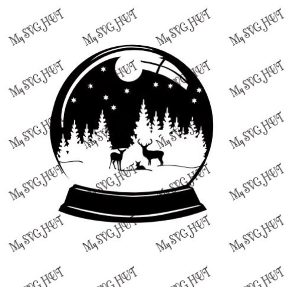 Download Winter Forest Scene Snowglobe Silhouette template | Etsy