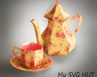 3D SVG Teapot with Cup and Saucer DIGITAL download