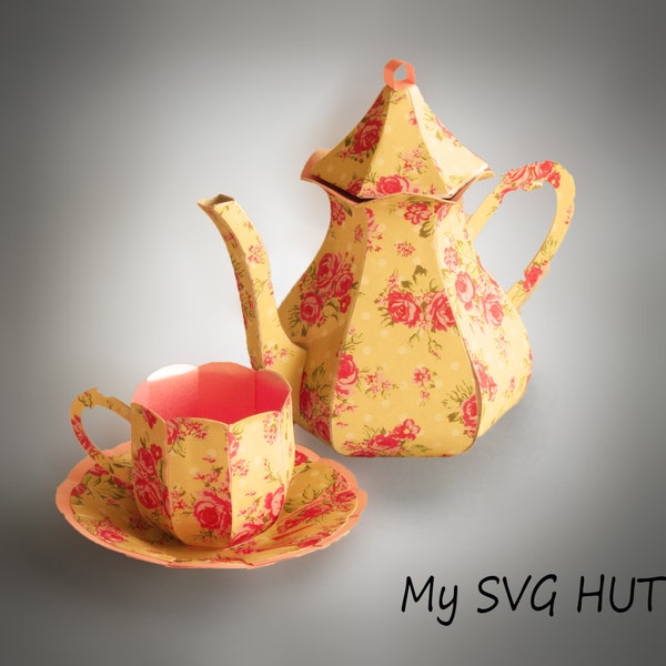 3D SVG Teapot avec tasse et soucoupe TÉLÉCHARGEMENT NUMÉRIQUE