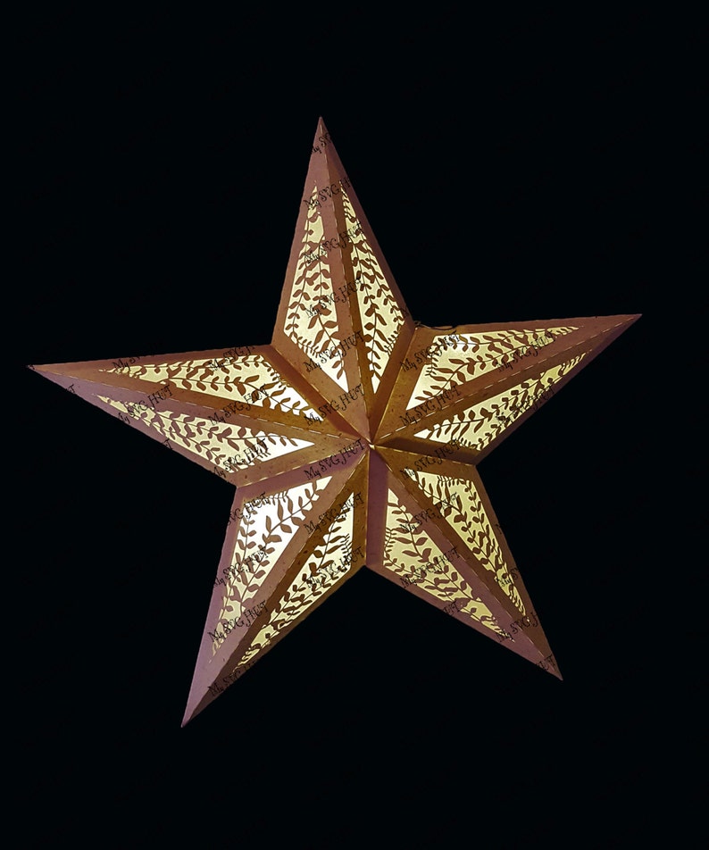 3D Folding Star Lantern with leaf design template