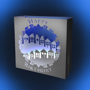 Village on the Hill Birthday box card template