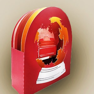 Modello di carta di globo ringraziamento iconico rosso camion stile 1 casella