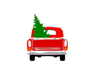 Red Christmas Truck back view Embellishment or Window decoration  template