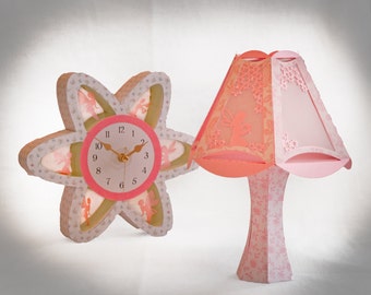 3D SVG SET Flower Clock and table lamp with Fairy design Digital Download