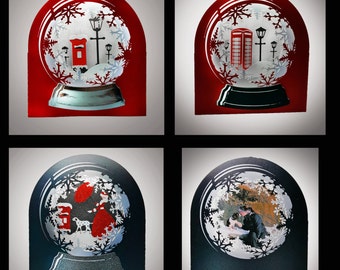 Snow Globe 3D Cards SET OF 4 Classic designs templates