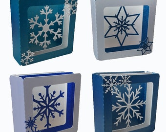 Snowflake design set of 4 bundle 4 inch square box card template