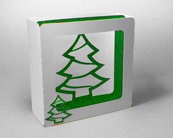 Christmas Tree design 4 inch square box card template