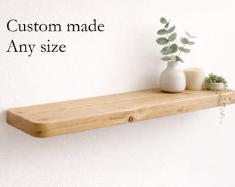 Rustic Wooden Floating Shelf , Solid Wood 22cm depth x 3.4cm thickness, rounded corners, custom sizes available