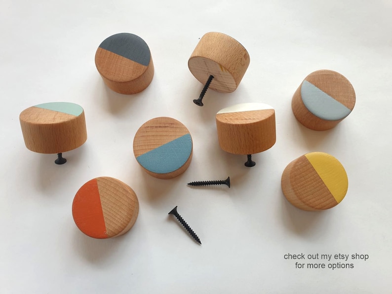 Cupboard Door Knob Furniture Handle Drawer Pull Wood Wooden Peg Hand Painted Modern Scandi Kitchen Dresser Wardrobe Cabinet Decorative UK