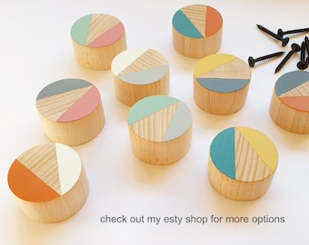 Cupboard Door Knob Furniture Handle Drawer Pull Wood Wooden Peg Hand Painted Modern Scandi Kitchen Dresser Wardrobe Cabinet Decorative UK