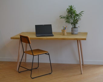 Table Computer Desk Danish Scandinavian Furniture Tapered Legs Reclaimed Scaffold Boards Wood Handmade Dining Office Custom Made to order UK