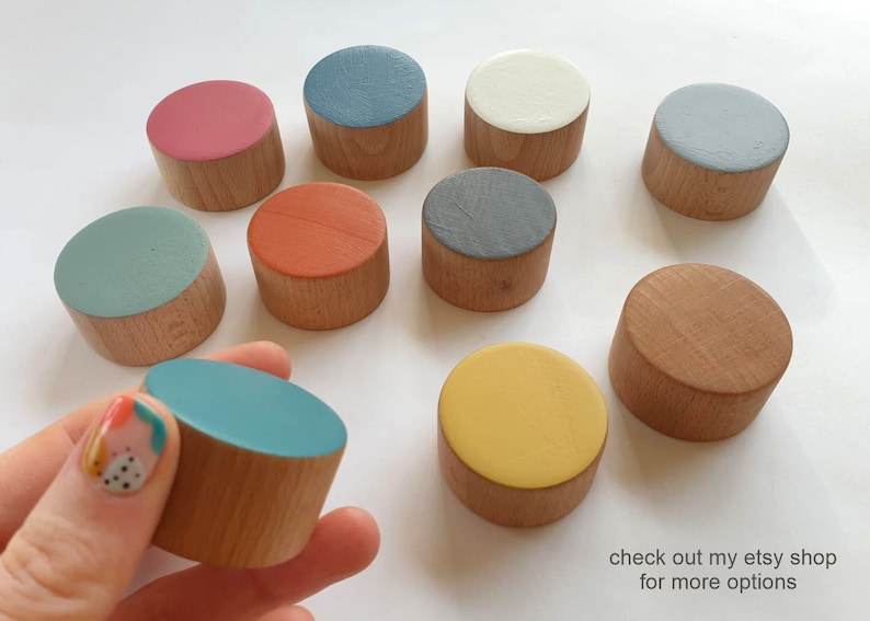 Cupboard Door Knob Furniture Handle Drawer Pull Wood Wooden Peg Hand Painted Modern Scandi Kitchen Dresser Wardrobe Cabinet Decorative UK