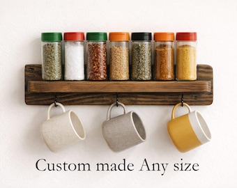 Cup Holder Shelf | Mug hook Hanger | Wooden Shelf | Reclaimed Wood Floating Shelf | Custom lengths available