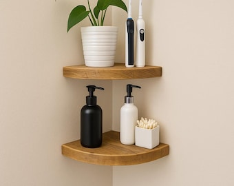 Rustic Wooden Corner Shelf – Quarter Circle, Floating Bedside Table, Curved shelf, Reclaimed Wood