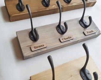Personalised Wood Coat Rack | Wall or Door Mounted | Family Name Hooks | Coat Peg | Housewarming gift| Wall Hook Rack | Coat Hanger Rail