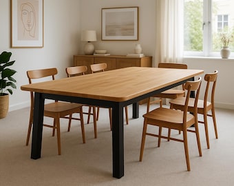 Solid Hardwood Beech Dining Table with Flared Legs and rounded corners – Kitchen Table, Modern Farmhouse Style