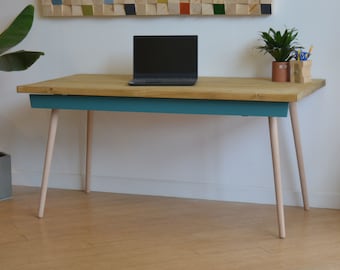 Table Computer Desk with Drawer Danish Scandinavian Furniture Tapered Legs Reclaimed Scaffold Boards Wood Handmade Office Custom Made UK