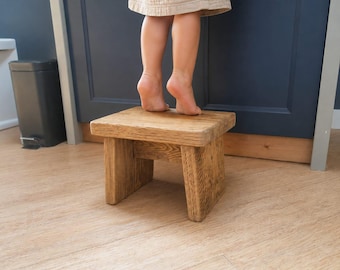 rustic wooden stool step | handmade kids footstool or plant stand | farmhouse style small wooden bench for bathroom or kitchen step