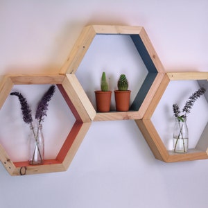 floating Hexagon Shelf geometric wall art furniture Reclaimed recycled pallet handmade UK shelving custom rustic modern eco