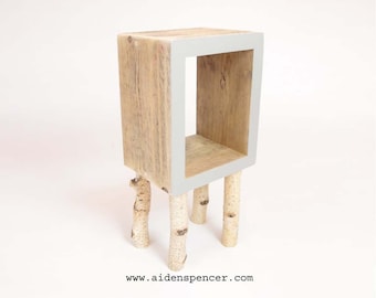 Reclaimed Wood Bedside Table with Silver Birch Legs