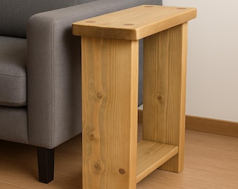 Wooden sofa end table – narrow side table for drinks, small sofa side table, rustic solid wood couch table - ANY size