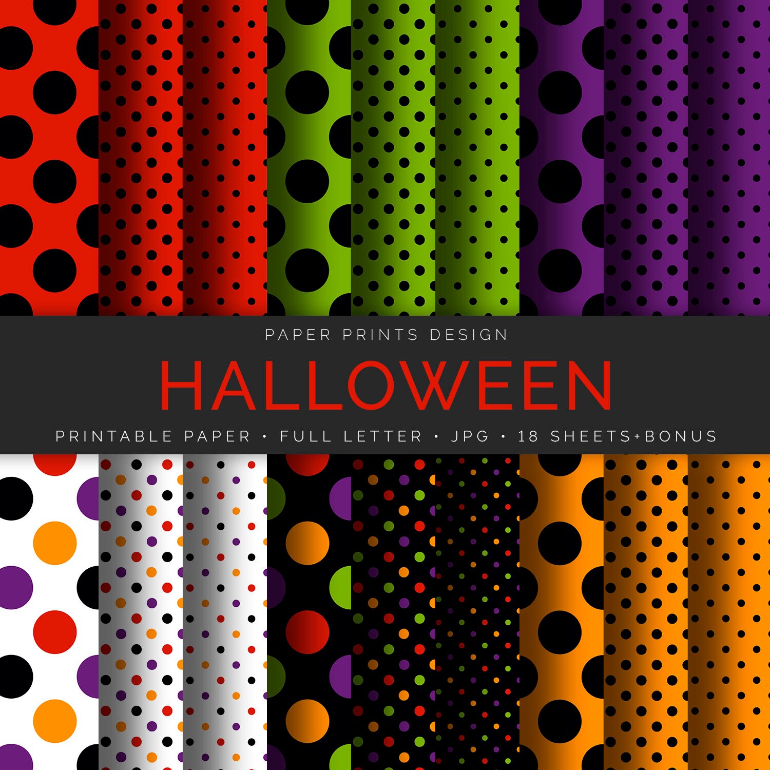 Halloween Polka Dot Digital Paper 8.5 x 11 print holiday | Etsy