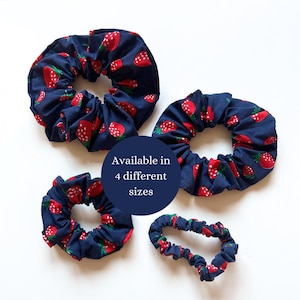 Navy Strawberry Scrunchie, White Scrunchie, Summer Scrunchie, Large Scrunchie, Oversized Scrunchie, Strawberry Hair Tie, XL Scrunchie