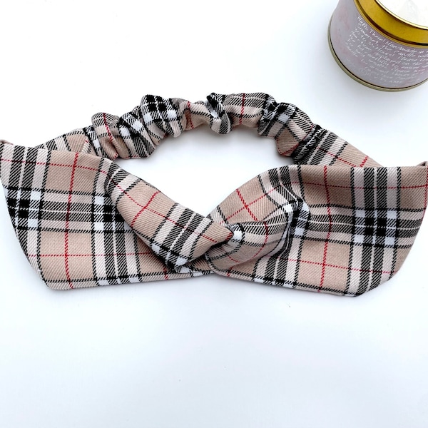 Tartan Headband, Turban Headband, Twisted Headband, Caramel Tartan Scrunchie, XL Scrunchie, Oversized Scrunchie, Tartan Ear Warmers