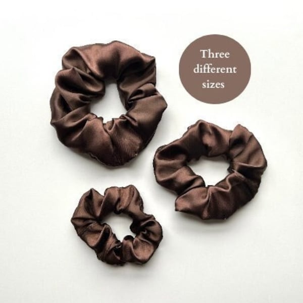 Brown Satin Scrunchie, Brown Silk Scrunchie, Brown Scrunchie, Brown Hair Tie, Brown Hair Band, Oversized Scrunchie, XL Scrunchie