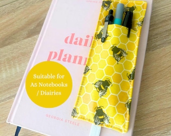 Bumble Bee A5 Notebook Pen Holder: Elasticated Fabric Bookmark