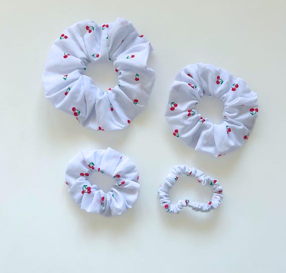 White Cherry Print Hair Scrunchie - Summer Hair Accessory - Etsy display picture 3