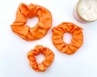 Orange Satin Hair Scrunchie, Silk Hair Scrunchie, Orange Scrunchie, Silk Scrunchies, Oversized Scrunchie, Large Scrunchie, Orange Hair Band