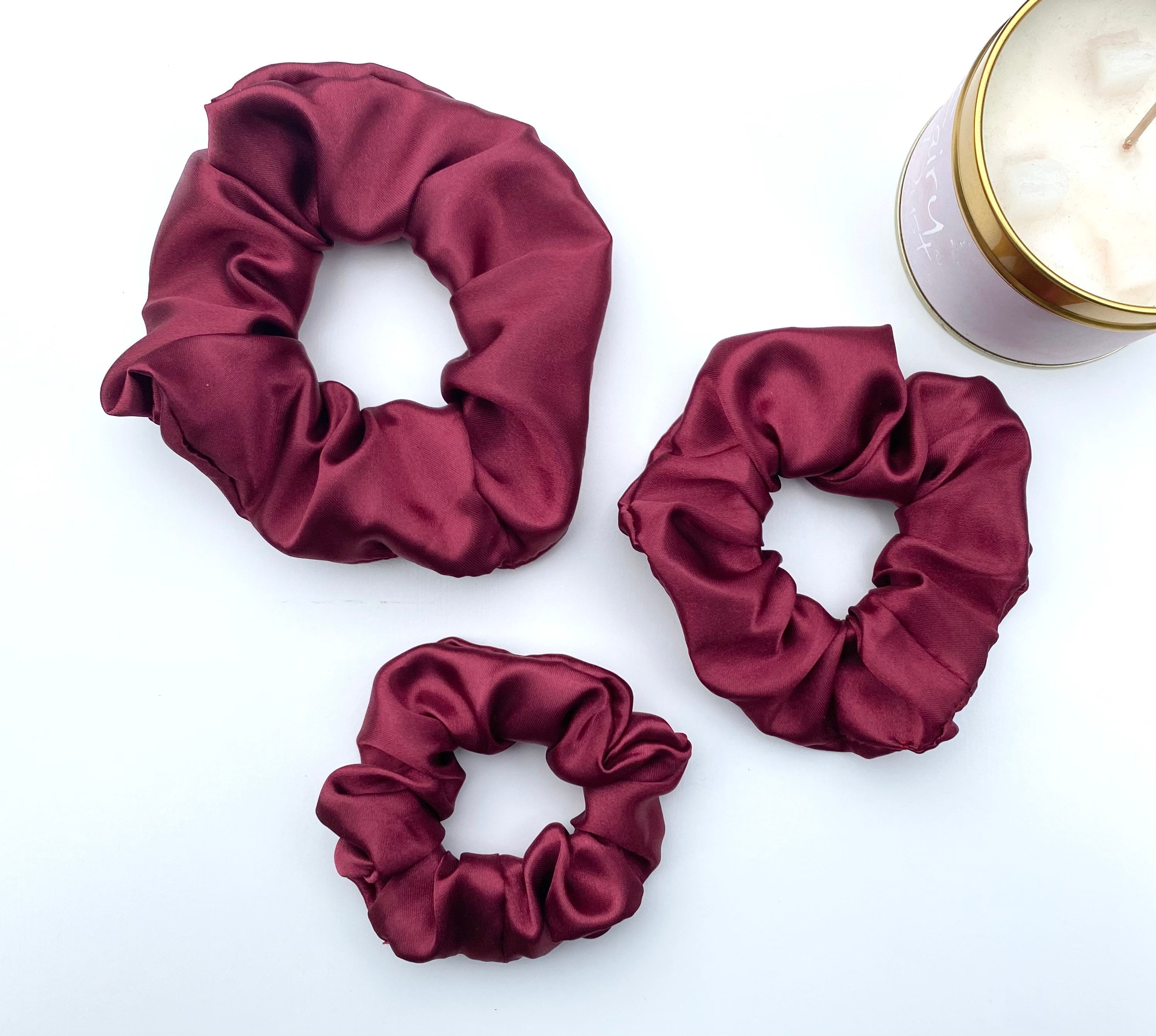 CYGNE Scrunchie in Tinto (burgundy, 100% lambskin) Merlot & Cranberry Stripes Hair Scrunchies, Spandex Srunchy  main image 2