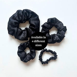 Black Satin Silk Hair Scrunchie- Available in Skinny, Small, Medium & Large