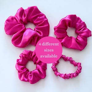 Pink Satin Scrunchie, Silk Hair Scrunchie, Hot Pink Scrunchie, Oversized Scrunchie, Satin Hair Bobble, Pink Hair Tie, Bridesmaid Gifts