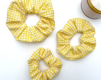 Yellow Gingham Scrunchie, Check Scrunchie, Yellow Hair Scrunchie, School Scrunchie, Oversized Scrunchie, Big Scrunchie, Gingham Scrunchie