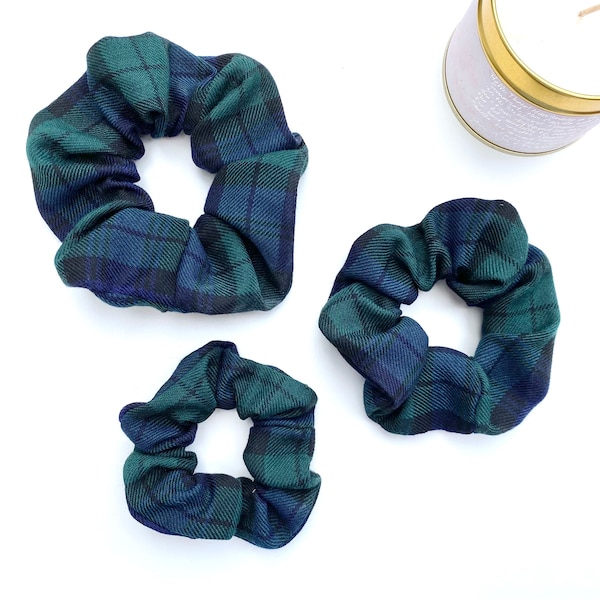 Green Tartan Scrunchie, Blue Hair Scrunchie, Green Scrunchie, Oversized Scrunchie, Large Scrunchie, Tartan Hair Tie, Stocking Filler