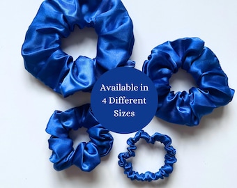 Bright Blue Satin Silk Hair Scrunchie: Skinny, Small, Medium, Oversized