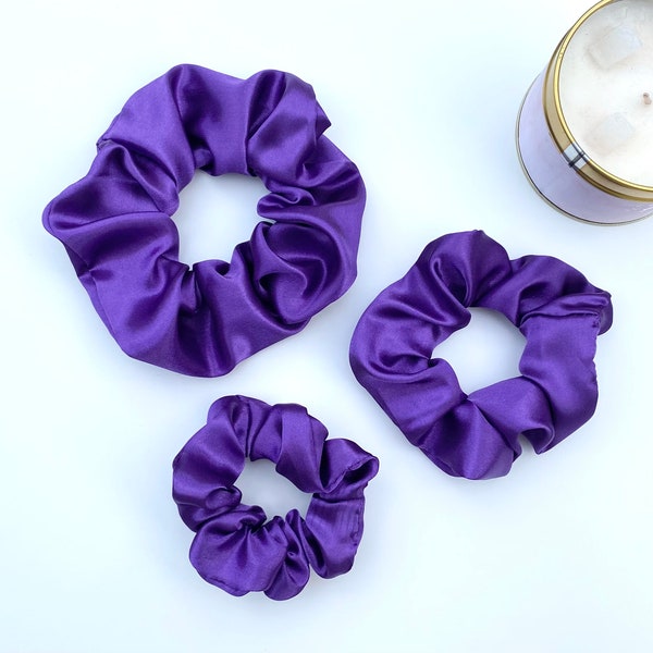 Purple Satin Hair Scrunchie, Silk Hair Scrunchie, Purple Scrunchie, Silk Scrunchies, Satin Scrunchie, Oversized Scrunchie, XL Scrunchie