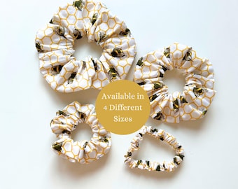 Handmade Honeycomb Bee Scrunchie, Cotton Hair Tie