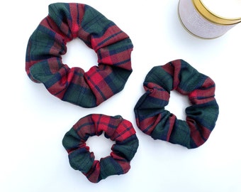 Red Tartan Scrunchie: Handmade Cotton Hair Tie