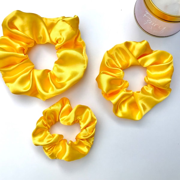 Yellow Satin Scrunchie, Silk Scrunchie, Yellow Scrunchie, Silk Hair Scrunchie , Jumbo Scrunchie, Oversized Scrunchie, Sunflower Scrunchie