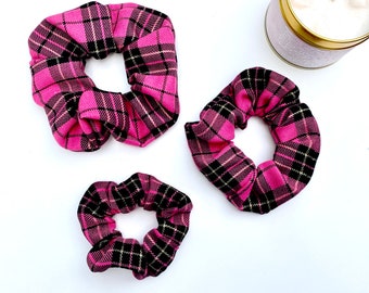 Hot Pink Tartan Hair Scrunchie