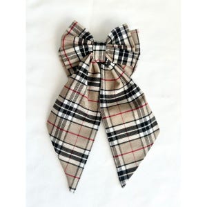 Caramel Tartan Large Hair Bow with Barrette Clip