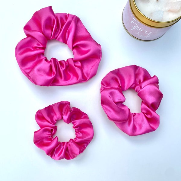 Pink Satin Scrunchie, Silk Hair Scrunchie, Hot Pink Scrunchie, Oversized Scrunchie, Jumbo Scrunchie, Pink Hair Tie, Bridesmaid Gifts