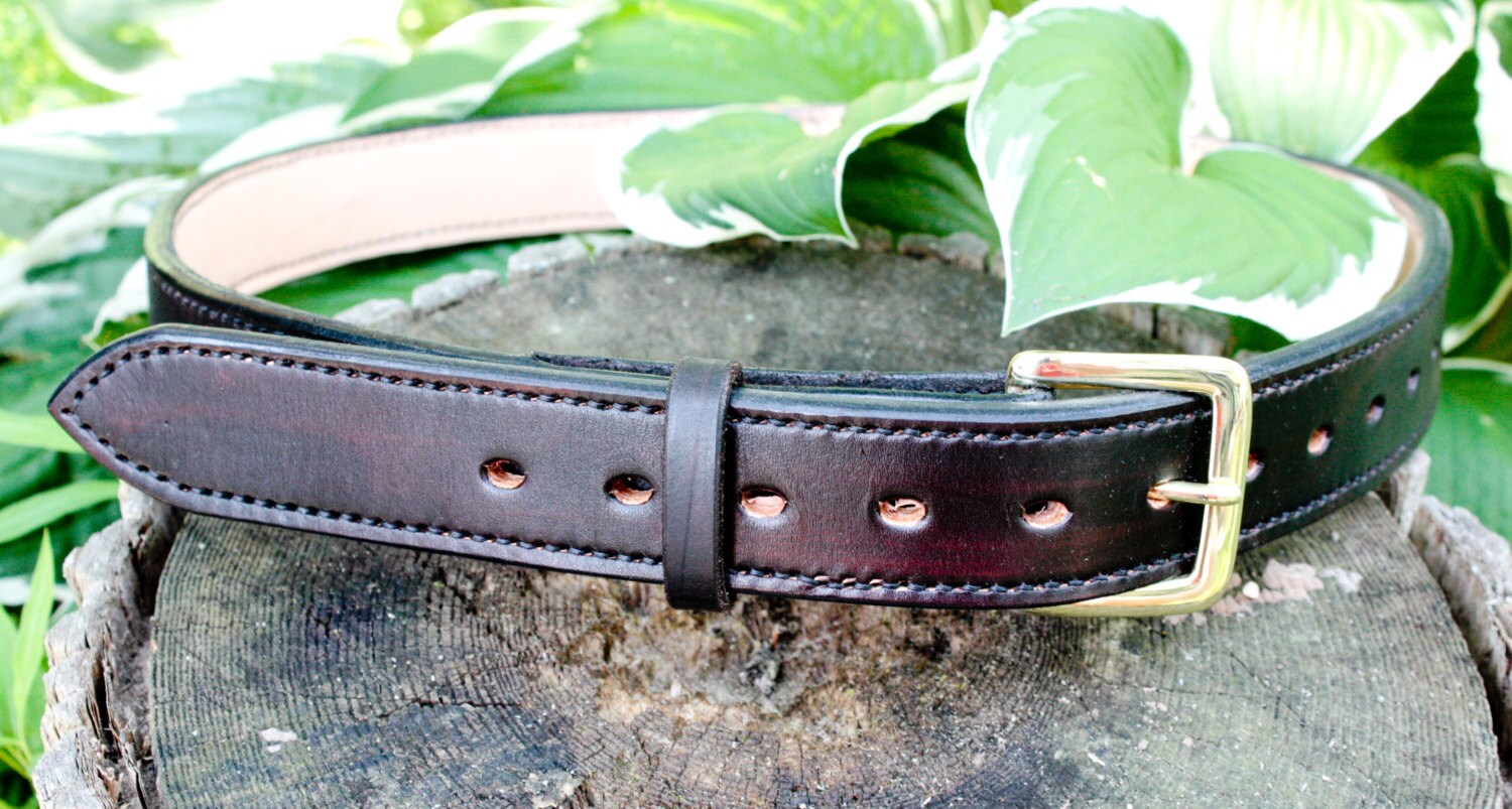 Custom Leather Gun Belt Brass Buckle Full Grain Cowhide Made Etsy