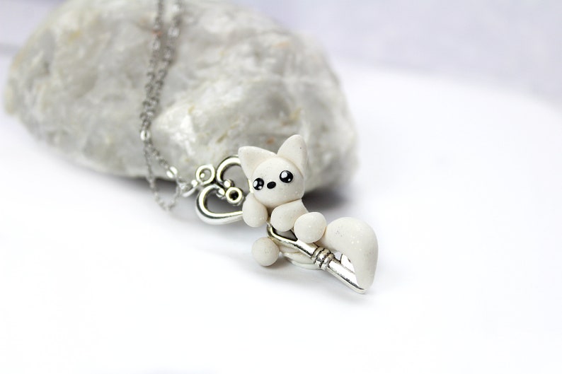 Necklace with artic white fox Key keeper fox charm fox figure jewelry handmade image 2