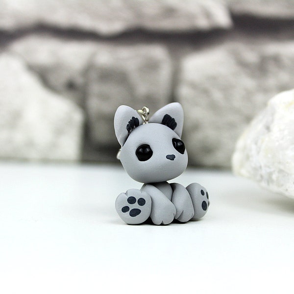 Wolf charm kawaii wolf pendant necklace charm polymer clay figure handmade