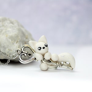 Necklace with artic white fox Key keeper fox charm fox figure jewelry handmade image 1