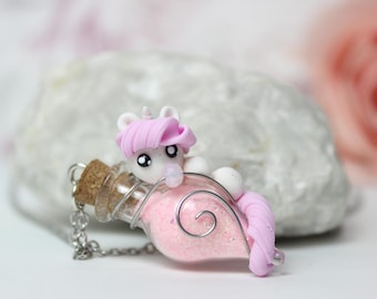 Necklace unicorn vial with luckydust  glas bottle charm with unicorn figure jewelry flask charm glows in the dark